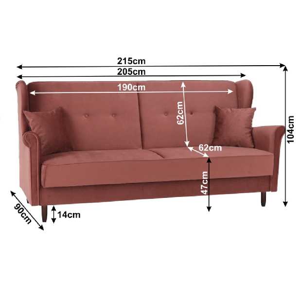 Háromszemélyes kanapé Columbus (Rózsaszín) 