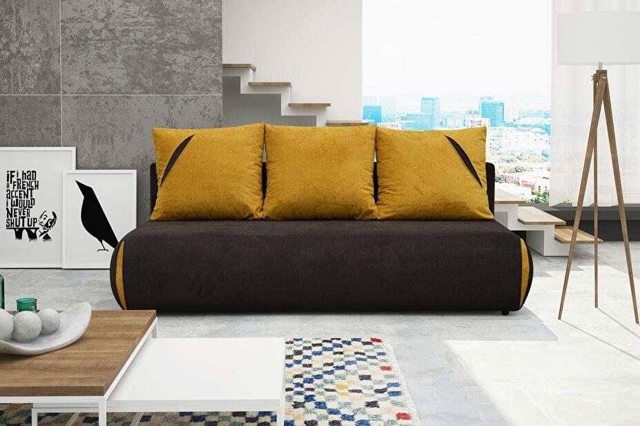 Háromszemélyes kanapé Claretha (sötétbarna + sárga)