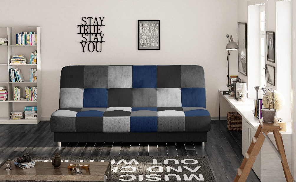 Háromszeméyes kanapé Canoro (szürke + fekete + kék)