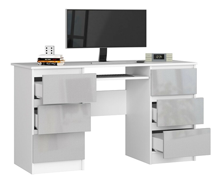PC asztal Behati (fehér + fémes fényű)