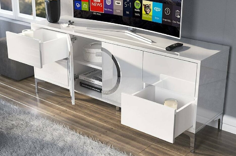 TV asztal / szekrény Evenna (magasfényű fehér)