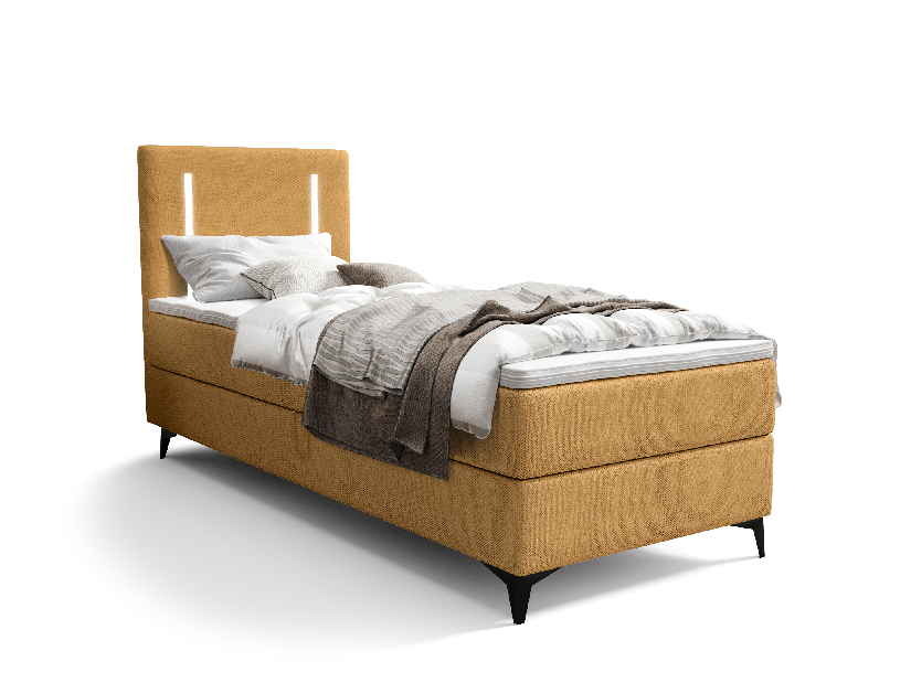 Egyszemélyes ágy 90 cm Ortega Bonell (mustár) (ágyráccsal, tárolóhellyel) (LED világítás)