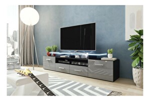 TV asztal + szekrény Blaise (fekete + fényes szürke) (világítás nélkül)
