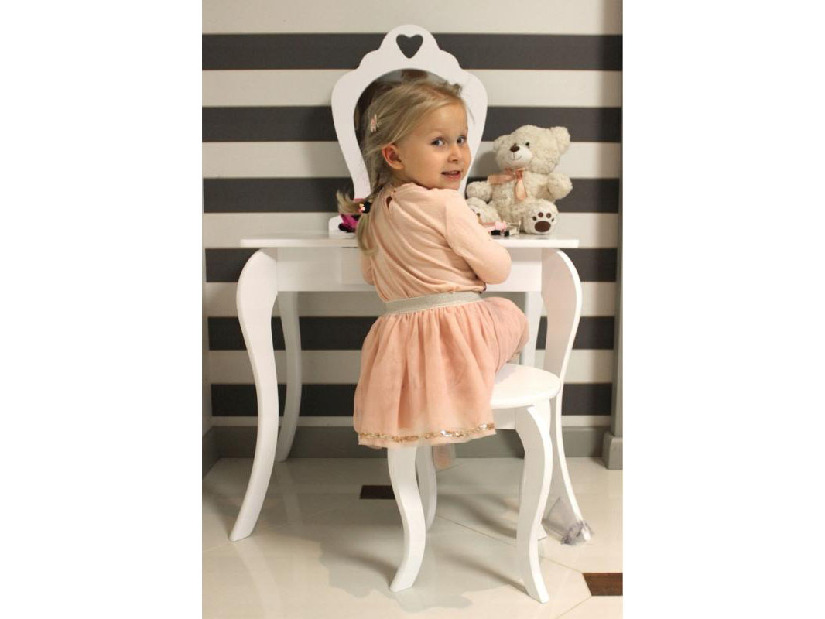 Gyerek fésülkődőasztal zsámollyal Girly (fehér)
