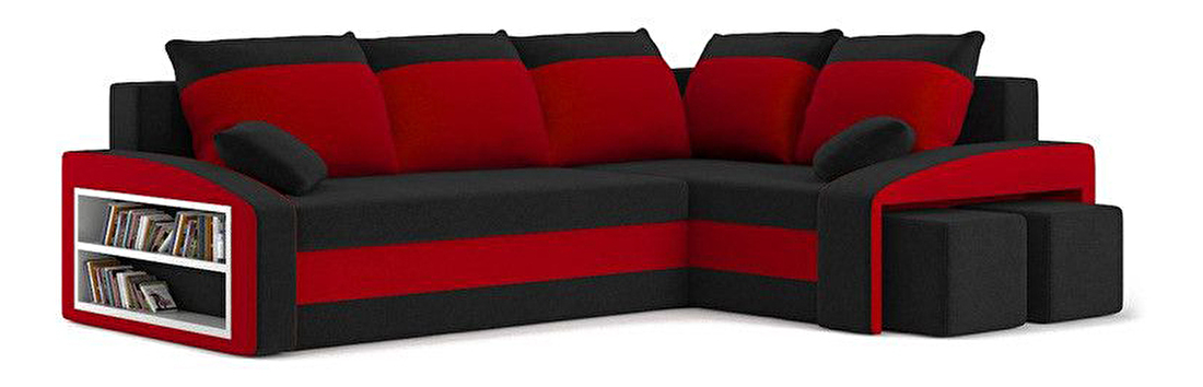 Sarokkanapé Ginevra (fekete + piros) (polccal és zsámollyal) (J)