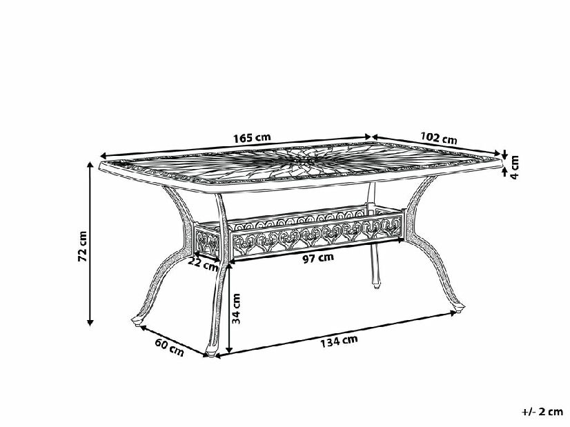 Kerti asztal 165 cm LIZZI (alumínium) (barna) (6 személy számára)