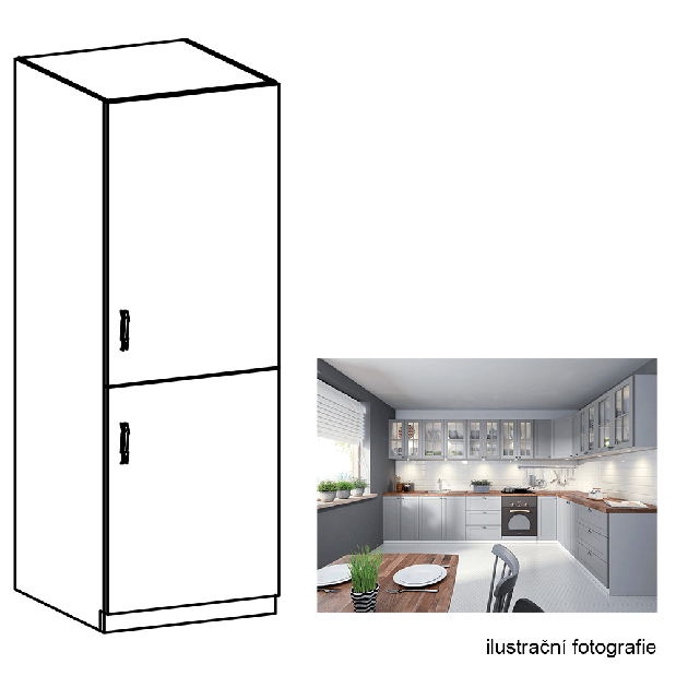 Konyhaszekrény beépített hűtőre D60ZL Lanaya (fehér + matt szürke) (J)