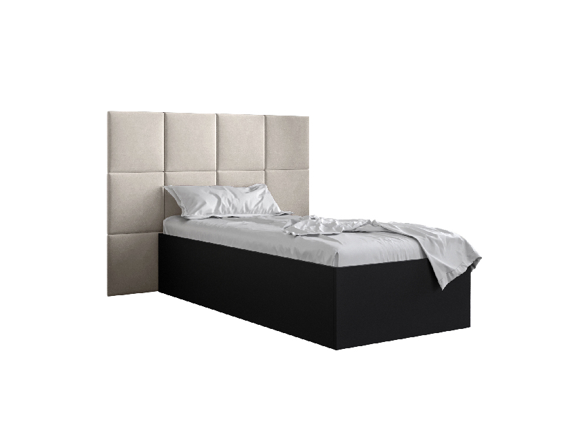 Egyszemélyes ágy kárpitozott fejtámlával 90 cm Brittany 4 (matt fekete + krém) (ágyráccsal)