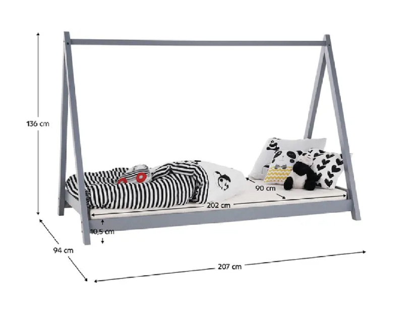 Egyszemélyes ágy 90 cm Gross (szürke)