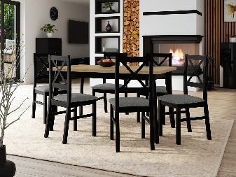Asztal 6 székkel AL43 Mirjan Amici (artisan tölgy + fekete + szürke)
