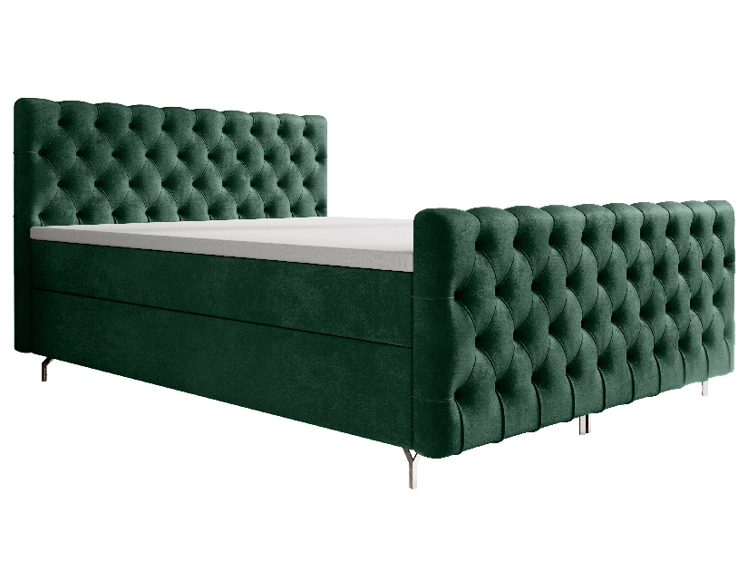 Egyszemélyes ágy 120 cm Clinton Bonell (smaragd) (ágyráccsal, tárolóhellyel)