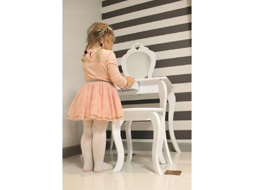 Gyerek fésülkődőasztal zsámollyal Girly (fehér)