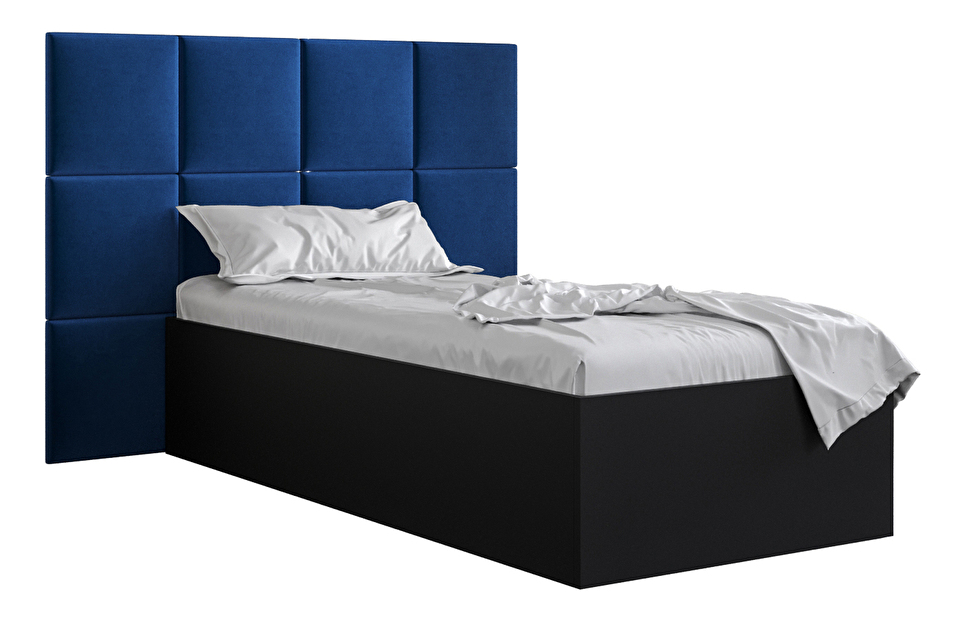 Egyszemélyes ágy kárpitozott fejtámlával 90 cm Brittany 4 (matt fekete + kék) (ágyráccsal)