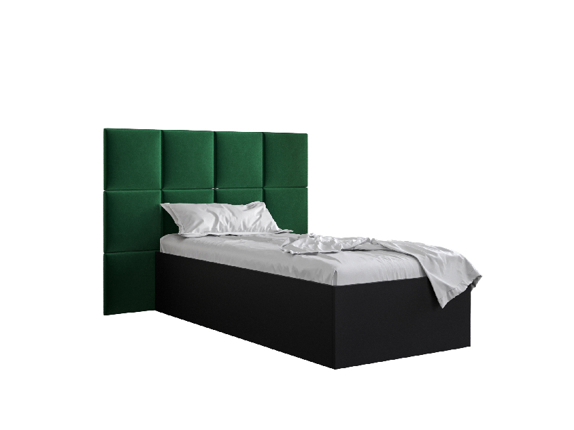 Egyszemélyes ágy kárpitozott fejtámlával 90 cm Brittany 4 (matt fekete + zöld) (ágyráccsal)