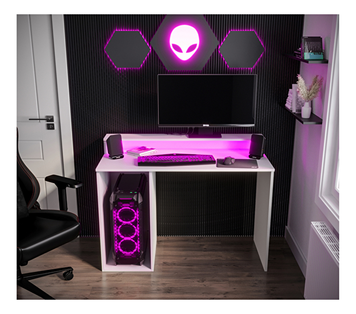 Sarok Gamer PC asztal Garrick 2 (biely) (LED RGB világítással)