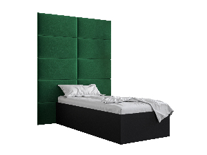 Egyszemélyes ágy kárpitozott fejtámlával 90 cm Brittany 1 (matt fekete + zöld) (ágyráccsal)