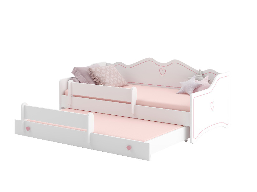 Széthúzható gyerekágy 160x80 cm Ester II (ágyráccsal és matraccal) (fehér + rózsaszín + minta) *kiárusítás