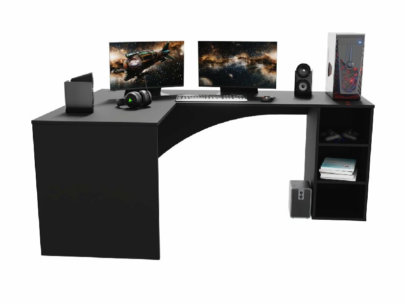 Sarok PC asztal Carbon (fekete) (B) (világítás nélkül)