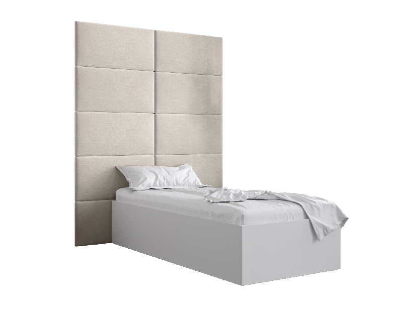 Egyszemélyes ágy kárpitozott fejtámlával 90 cm Brittany 1 (matt fehér + krém) (ágyráccsal)