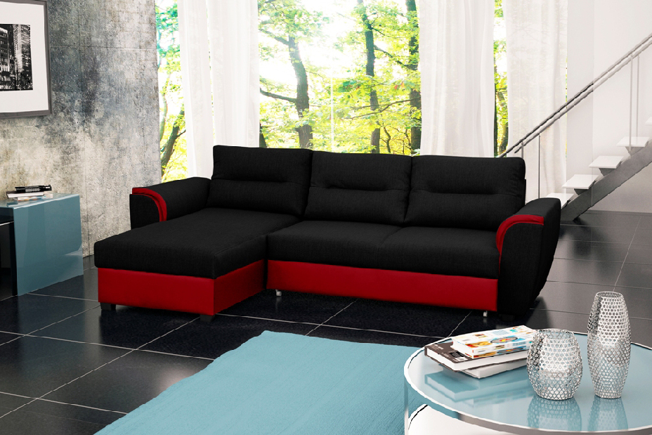Sarok kanapé Thomas (fekete + piros) (B)