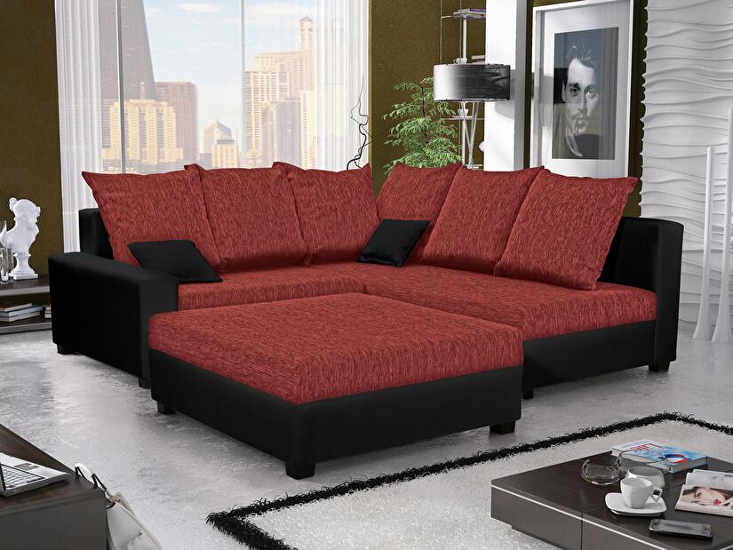 Sarok kanapé Monica (piros + fekete) (taburettel) (J)