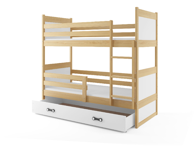 Emeletes ágy 80 x 190 cm Ronnie B (fenyő + fehér) (ágyrácsokkal és tárolóhellyel)