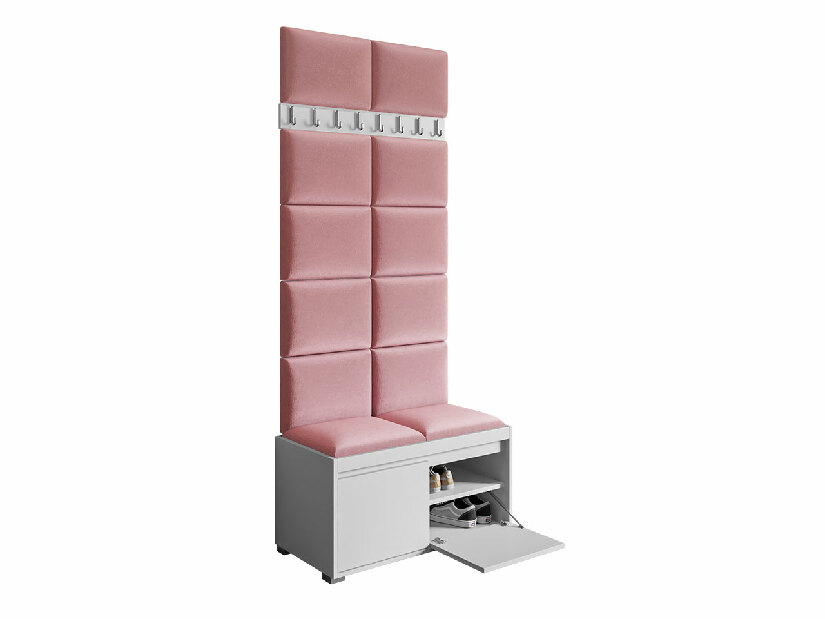Előszoba bútor Mirjan Kendora 80 (12 db. Pazara 40x30-as kárpitozott fali panelekkel) (öko-bőr soft 011 + fehér)