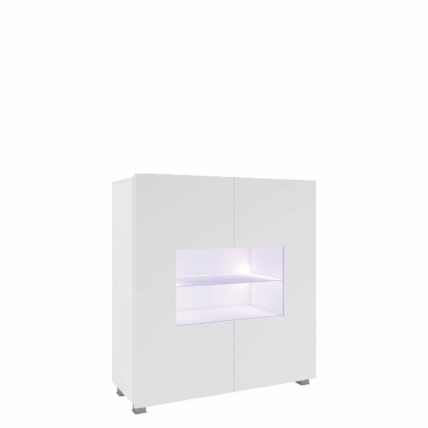 Vitrin Brenali BR01 (fehér + fényes fehér) (fehér LED világítás)