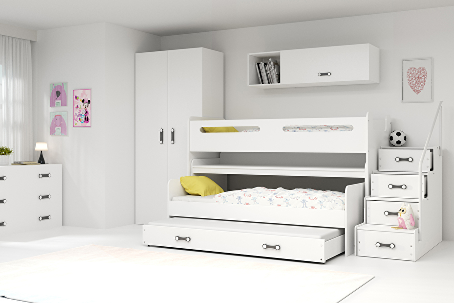 Emeletes ágy 80 x 200 cm Moxxo 1 (fehér + fehér) (ágyrácsokkal és tárolóhellyel)