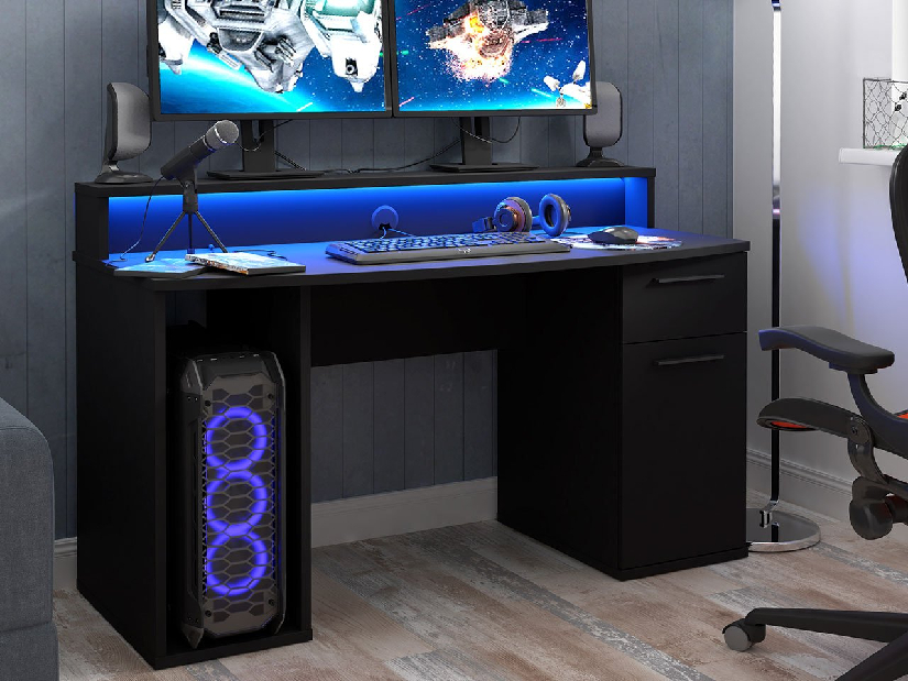 PC asztal Ayver (matt fekete) (LED világítással)