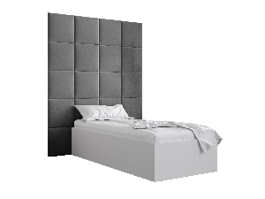 Egyszemélyes ágy kárpitozott fejtámlával 90 cm Brittany 3 (matt fehér + szürke) (ágyráccsal)