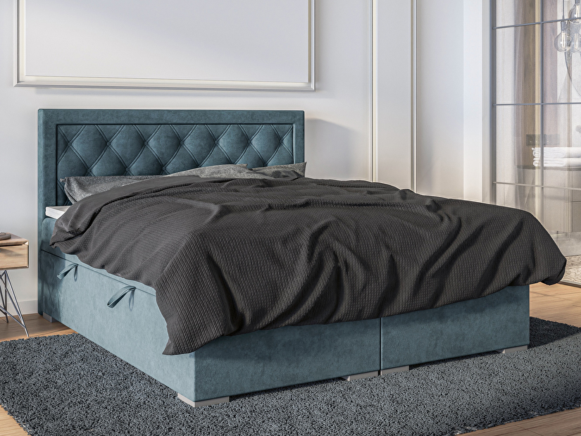 Egyszemélyes ágy Boxspring 120 cm Maximilian (farmerkék) (matraccal és tárolóhellyel)