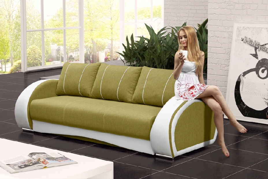 Háromszemélyes kanapé Cario (zöld + fehér)