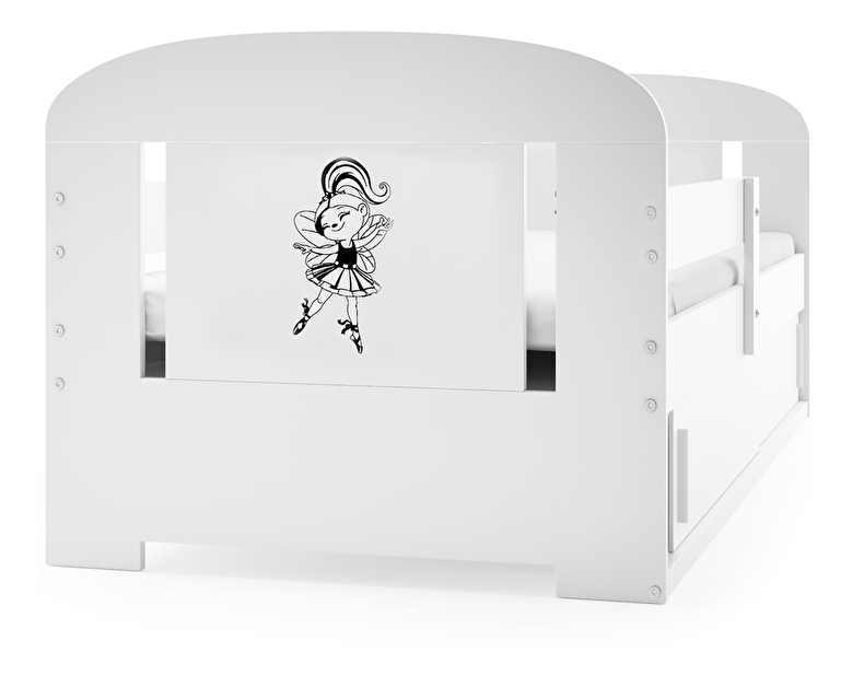 Gyerekágy 80 cm Fimmo (fehér + balerina)(ágyráccsal, matraccal és tárolóhellyel)