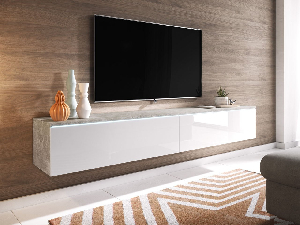 TV asztal/szekrény Dilune 180 (beton + fényes fehér) (világítás nélkül)