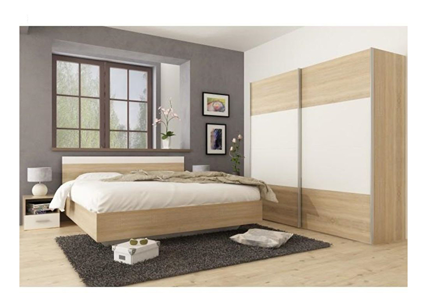Hálószoba (ágy 180x200 cm, 2 db. éjjeliszekrény, szekrény) Gabreola (szonoma tölgy + fehér)
