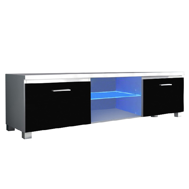 TV asztal/szekrény Lugo 2 (fehér + extra magasfényű fekete) (világítással) *bazar