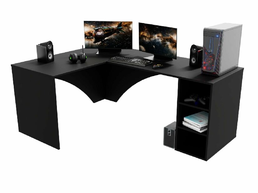 Sarok PC asztal Carbon (fekete) (B) (világítás nélkül)