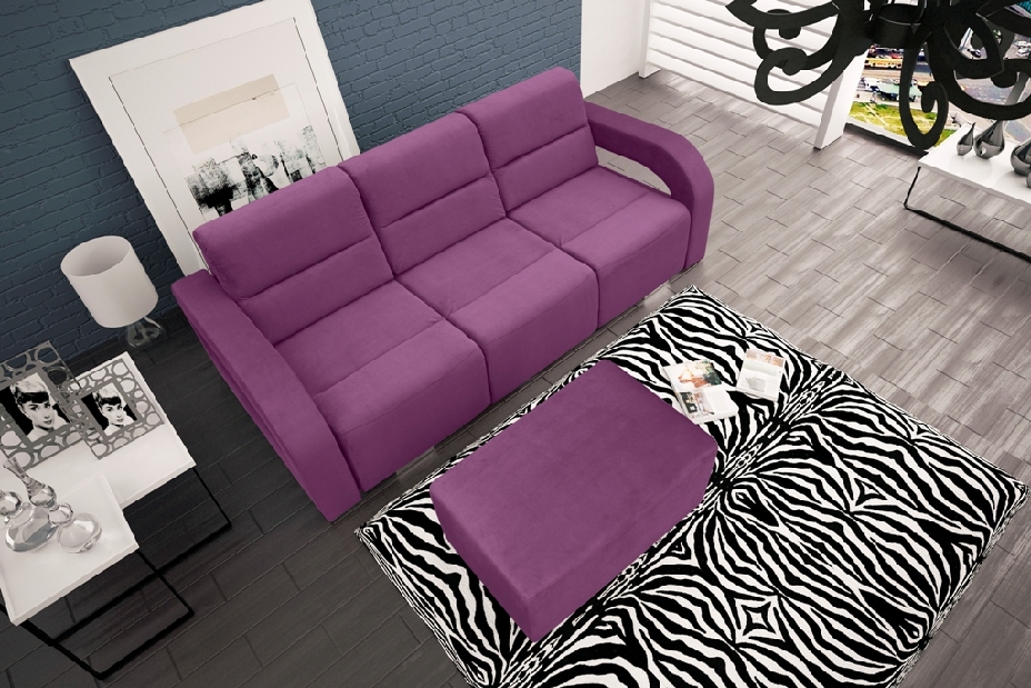 Háromszemélyes kanapé Alison (sötétrózsaszín) (taburettel)