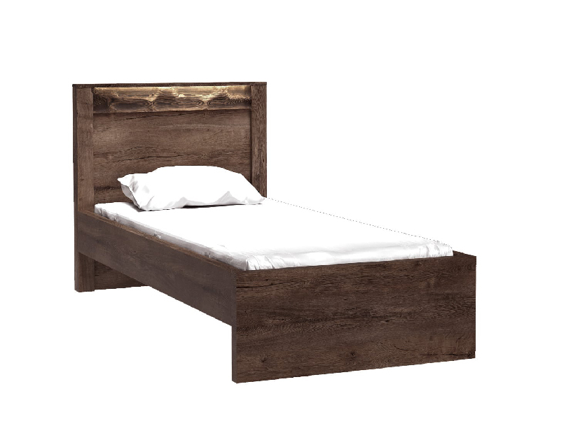 Egyszemélyes ágy 90 cm Indie 20 (LED világítással) (ágyráccsal) (sötét kőris)