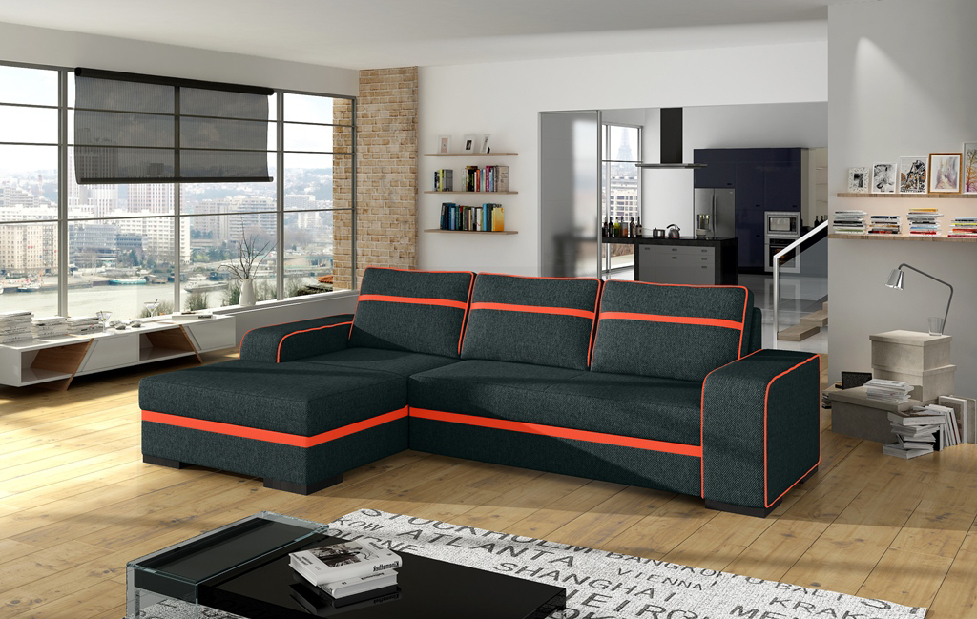 Sarok kanapé Fira (fekete + narancssárga) (B)