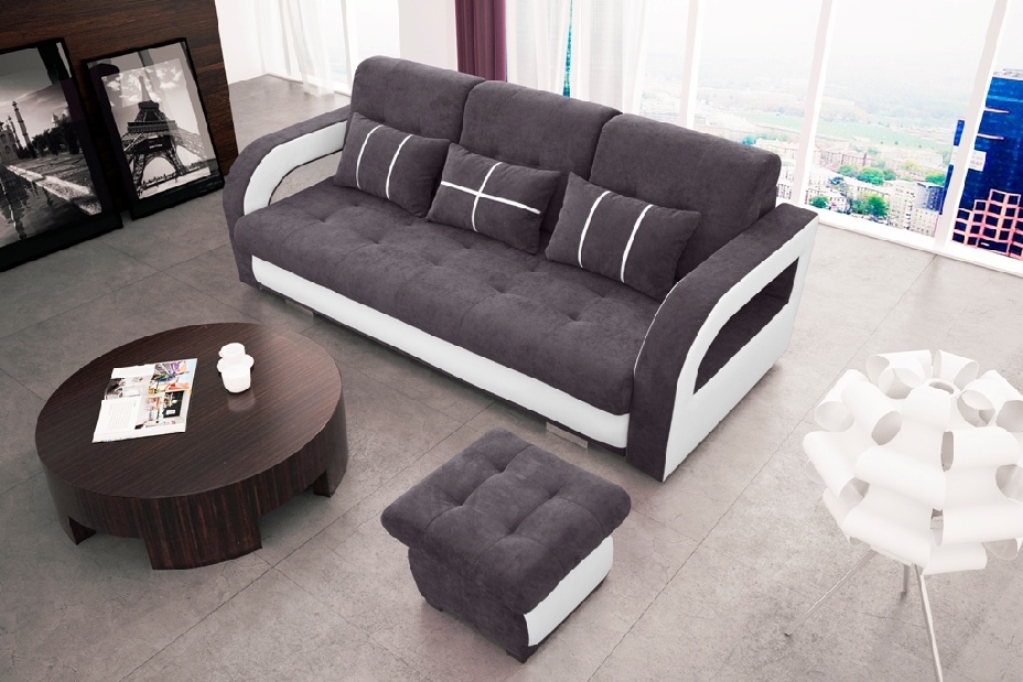 Háromszemélyes kanapé Nyssa (sötétszürke + fehér)
