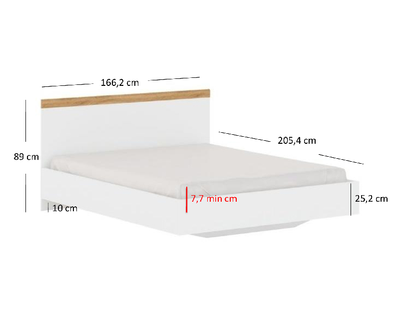 Franciaágy 160 cm Vina (fehér + wotan tölgy) (matrac és ágyrács nélkül)