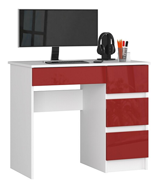PC asztal Benicio II (fehér + fényes piros) (J)