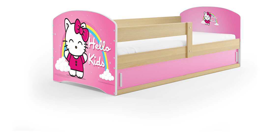 Gyerekágy 80 x 160 cm Lukan (fenyő + Hello Kids minta) (ágyráccsal, matraccal és tárolóhellyel)