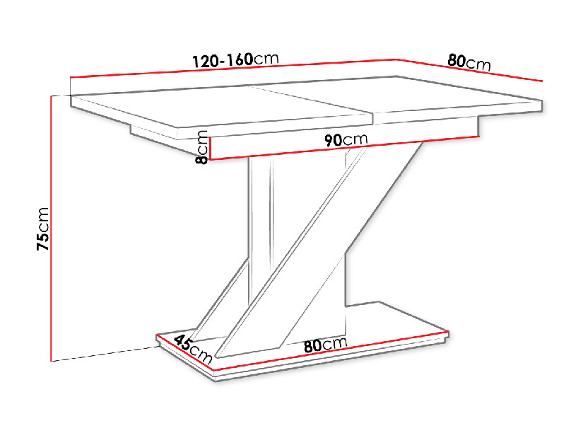Modern asztal Exalior (fényes fehér + fényes fekete)