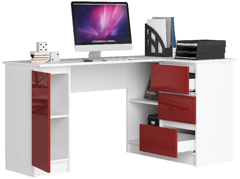 Sarok PC asztal Bevin (fényes piros) (J)
