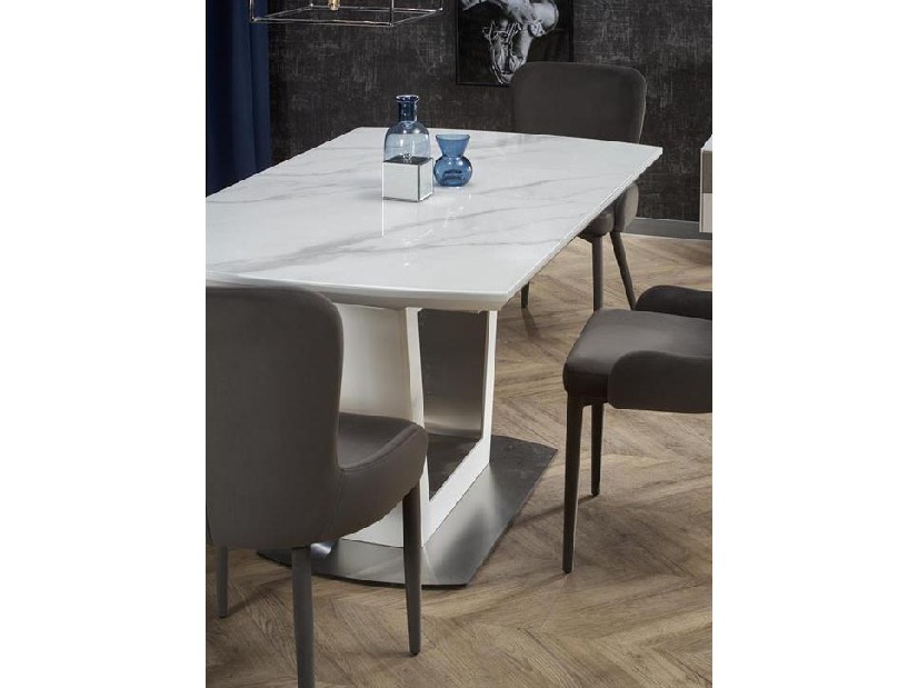 Széthúzható étkezőasztal 160-200 cm Birgit (fehér márvány) (6 8 fő részére)