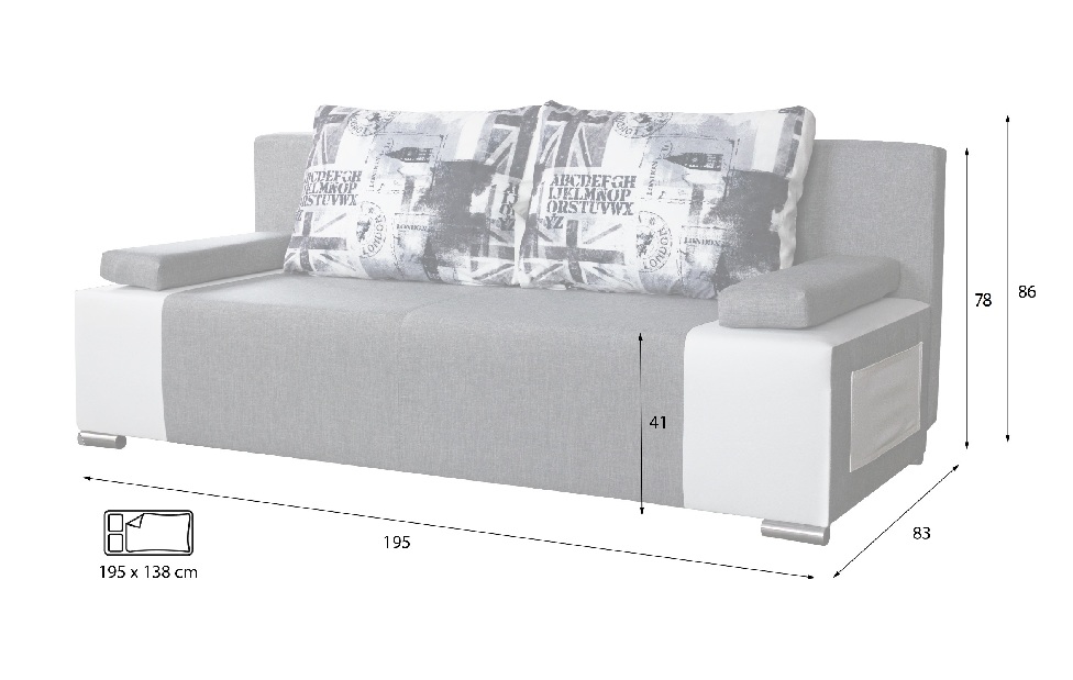 Háromszemélyes kanapé Raggo (lila + fehér)