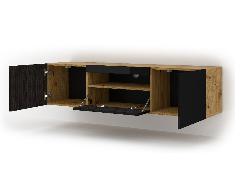 TV asztal/szekrény Aurora (artisan tölgy + fekete) (LED)